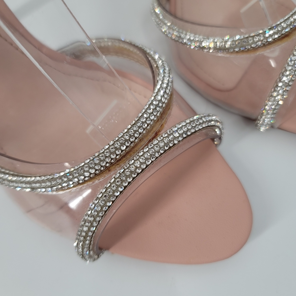 Schutz Louise Crystal PVC Strappy Sandals Size 7.5 Rose Pink - Picture 5 of 12